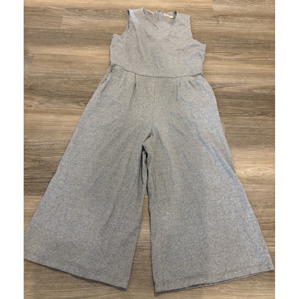 Eileen Fisher Organic Cotton Speckled Knit Wide Leg Cropped Jumpsuit Gray S